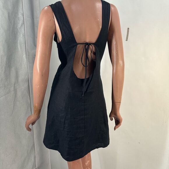 Reformation Amorette 100% Linen Dress Low Back Black size 10 - Picture 3 of 11